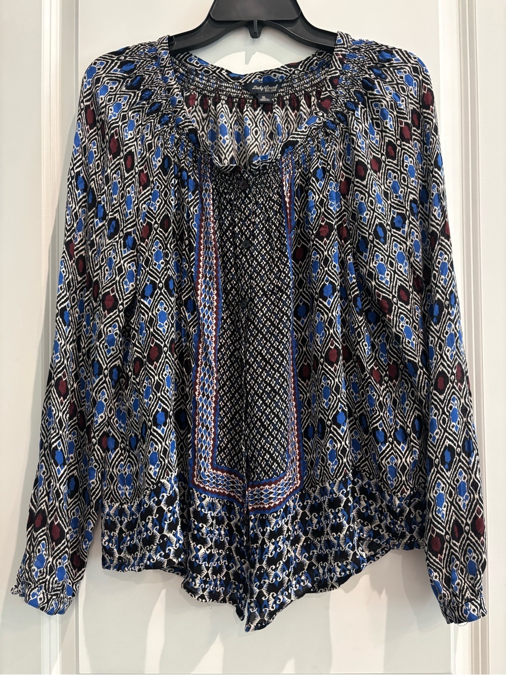 Lucky Brand Boho Geometric Print Peasant Blouse Women’s XL